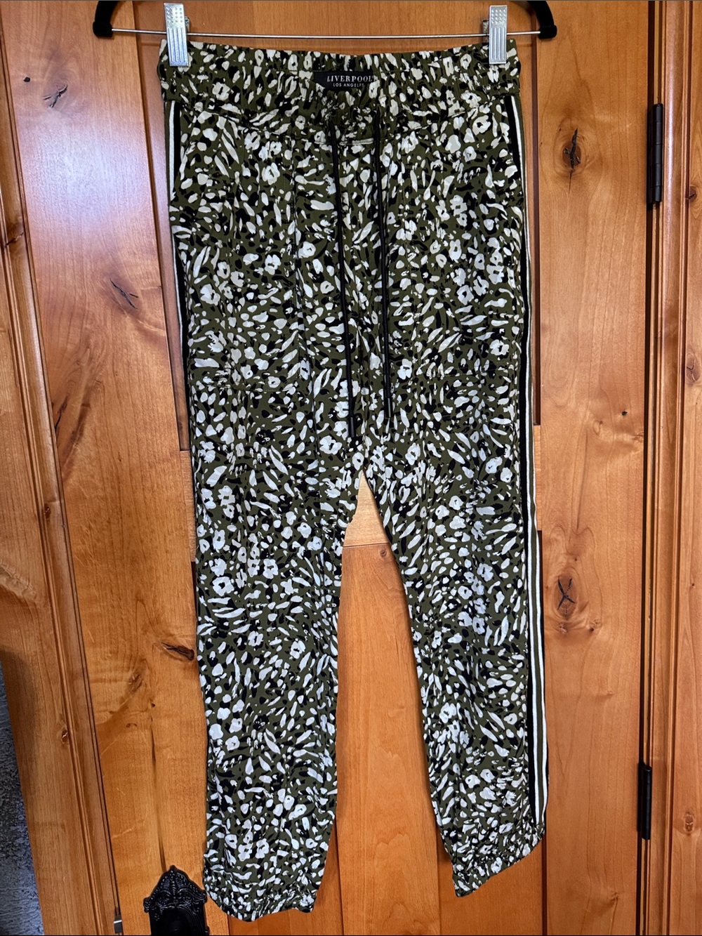 Liverpool Olive Green Track Pants with Black & White Side Stripes